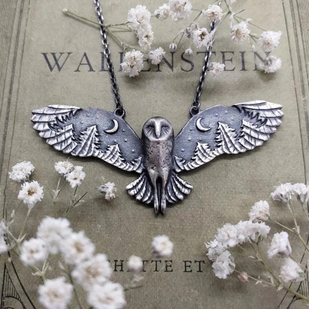 Vintage Silver Owl Pendant Necklace