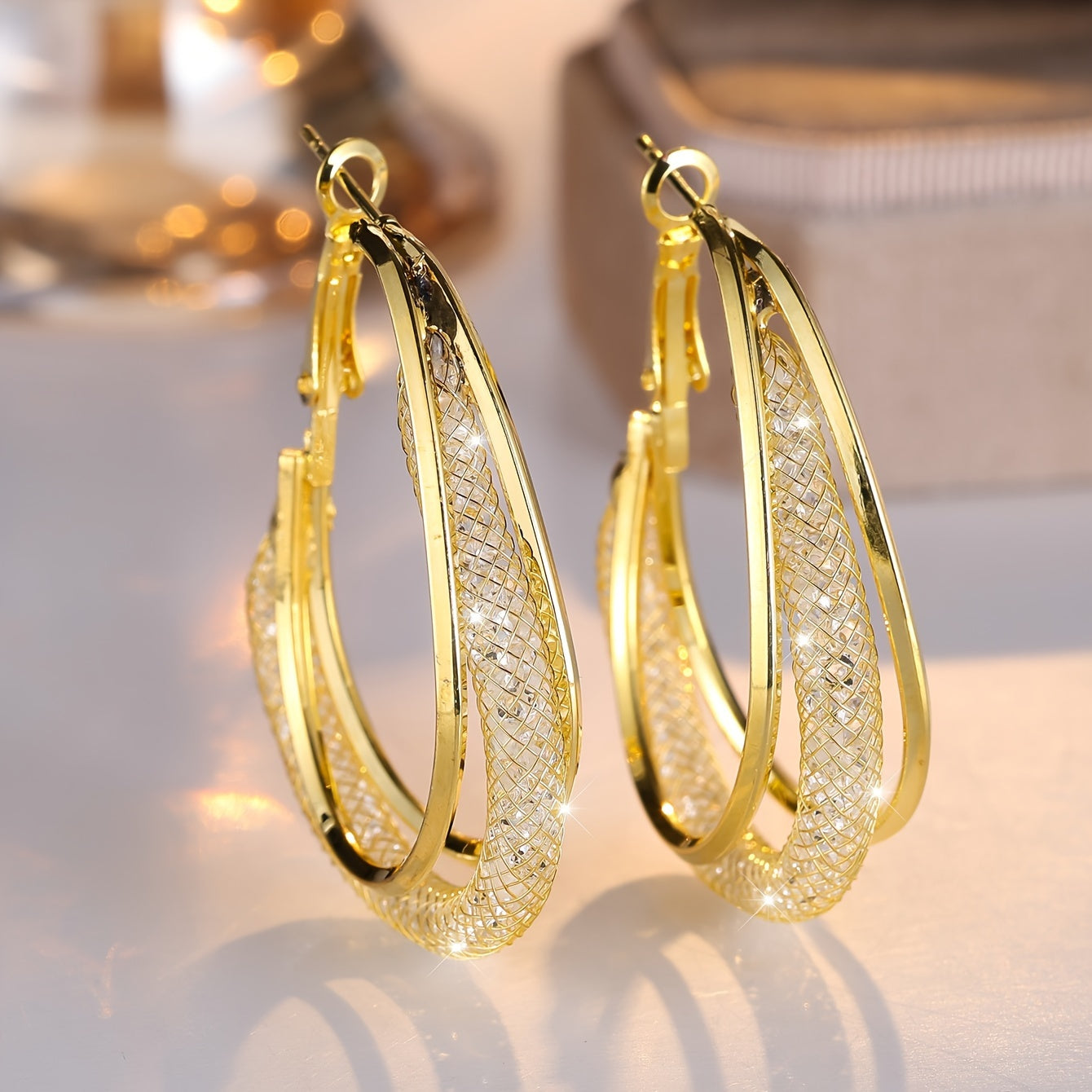 Luxury Zirconia Mesh White Gold Earrings