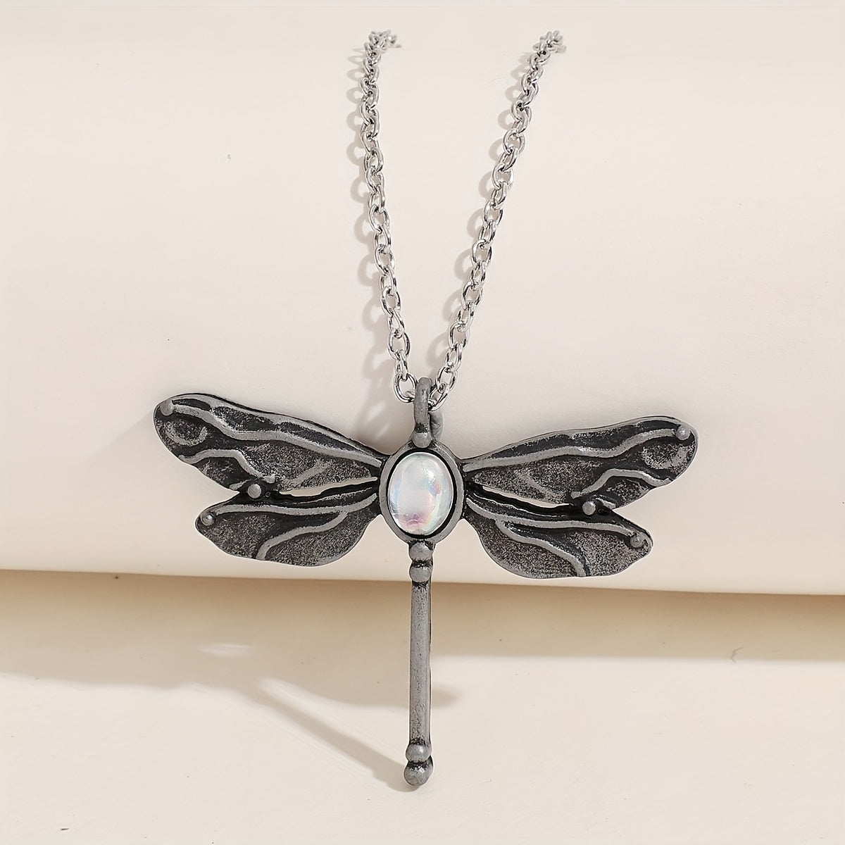 Vintage Dragonfly Pendant Moonstone Necklace