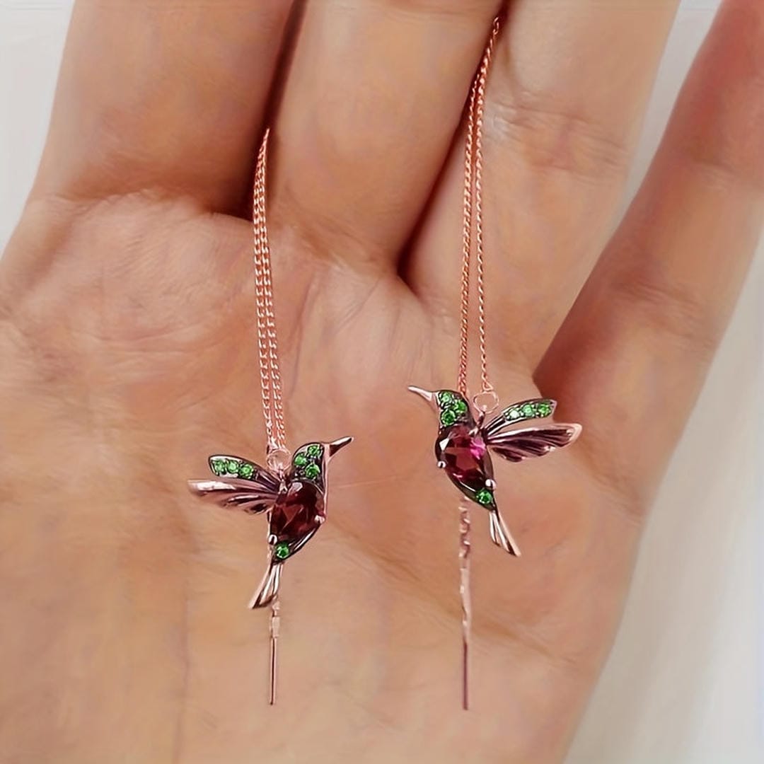 Hummingbird Gem Threader Earrings