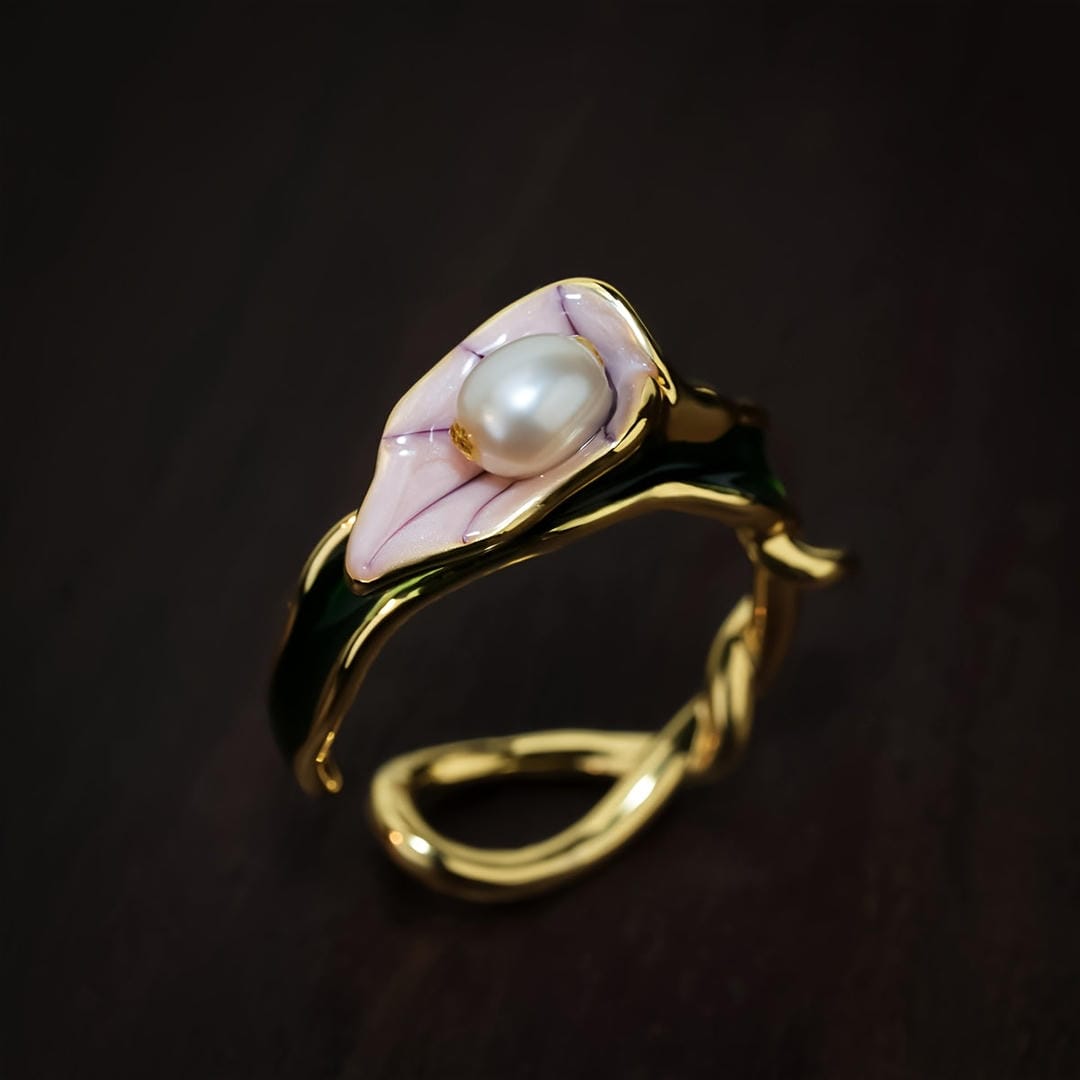 Pearl Petal Twist Open Adjustable Ring