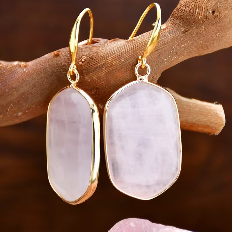 Minimalist Rose Quartz Pendant Earrings
