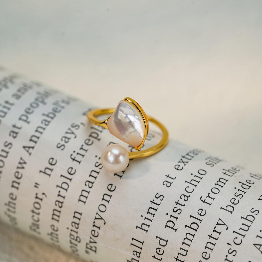 Open Duo Pearl Wrap Ring