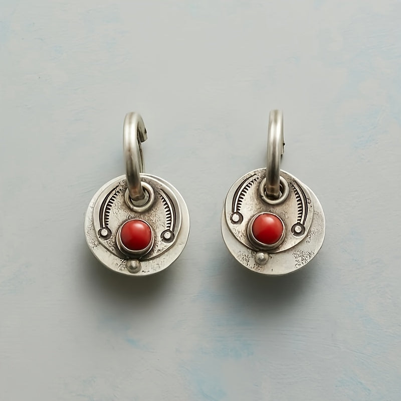 Retro Round Faux Jasper Earrings