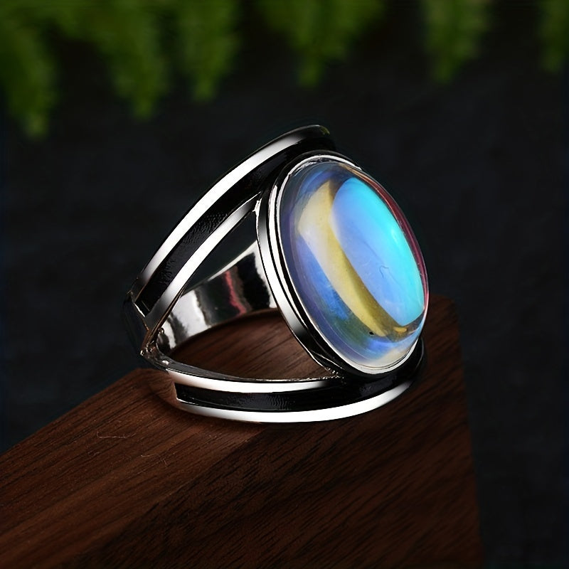 Statement Silver Oval Moonstone Ring
