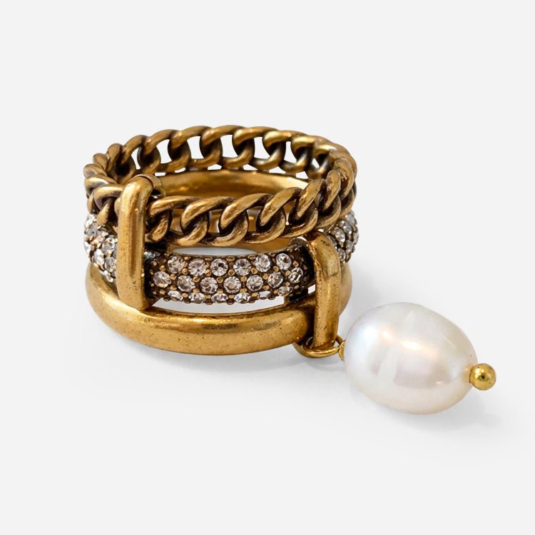 Gilded Pearl Drop Ring