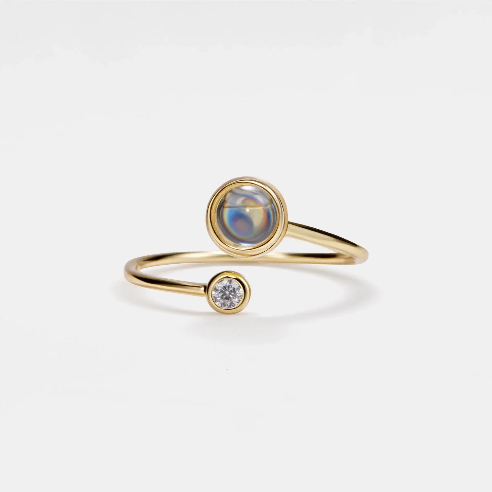 Labradorite Moonstone Double Stone Ring