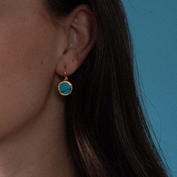 Gold Earrings with Turquoise Stone