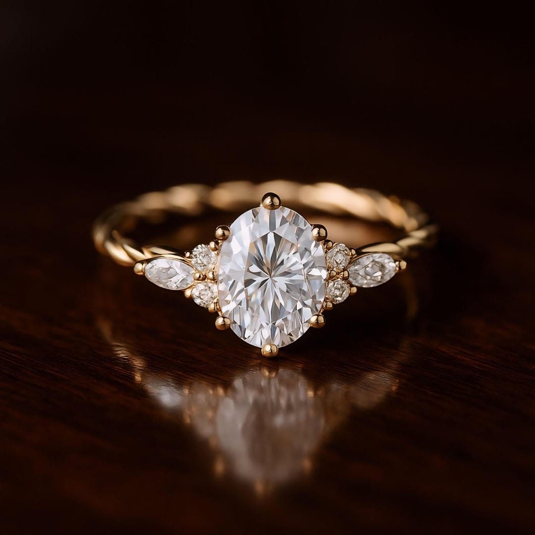 Oval White Stone Vintage Accent Ring