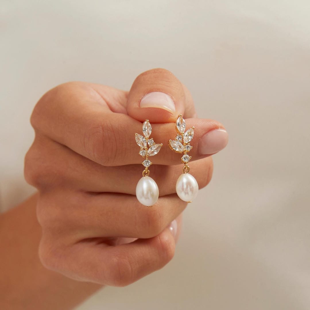 Pearl Leaf Cluster Drop Earrings