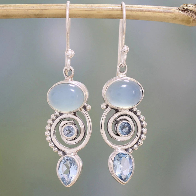 Ornate Filigree Silver Moonstone Earrings