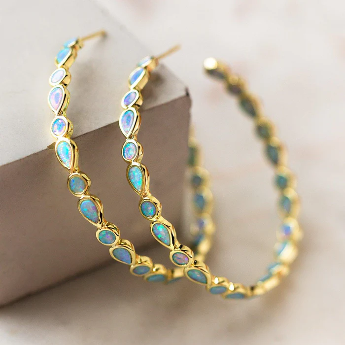 Blue Opal Mosaic Hoops