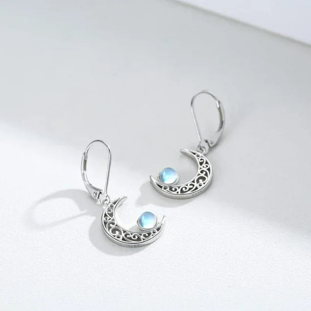 Celestial Silver Moonstone Crescent Earrings