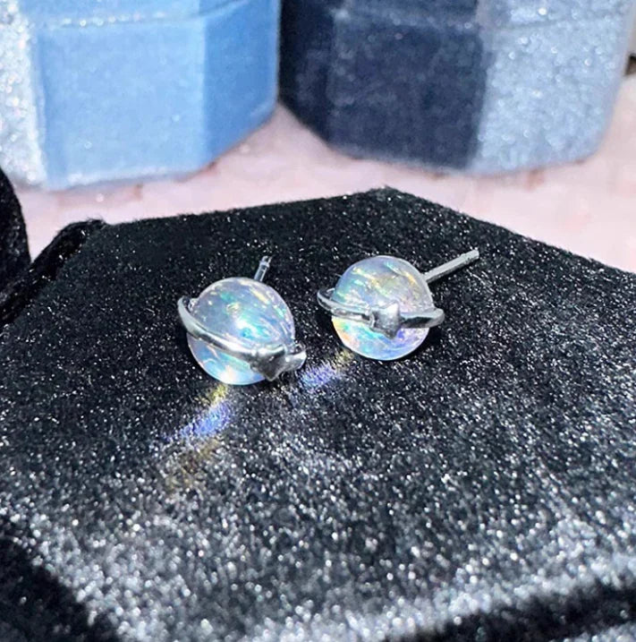 Vintage Silver Rose Moonstone Earrings
