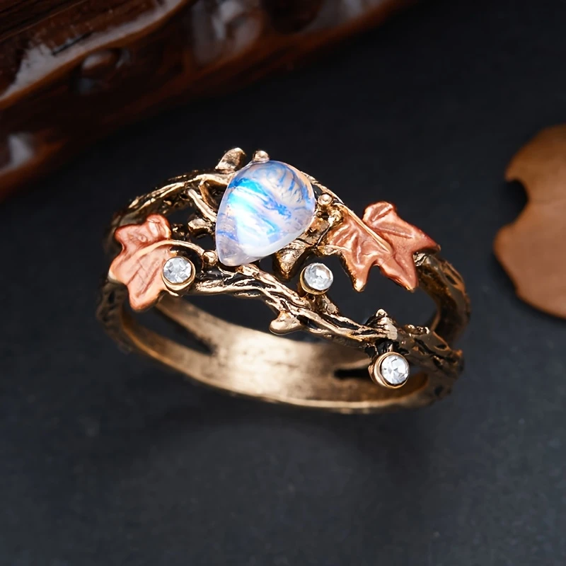 Vintage Moonstone Autumn Leaf Ring
