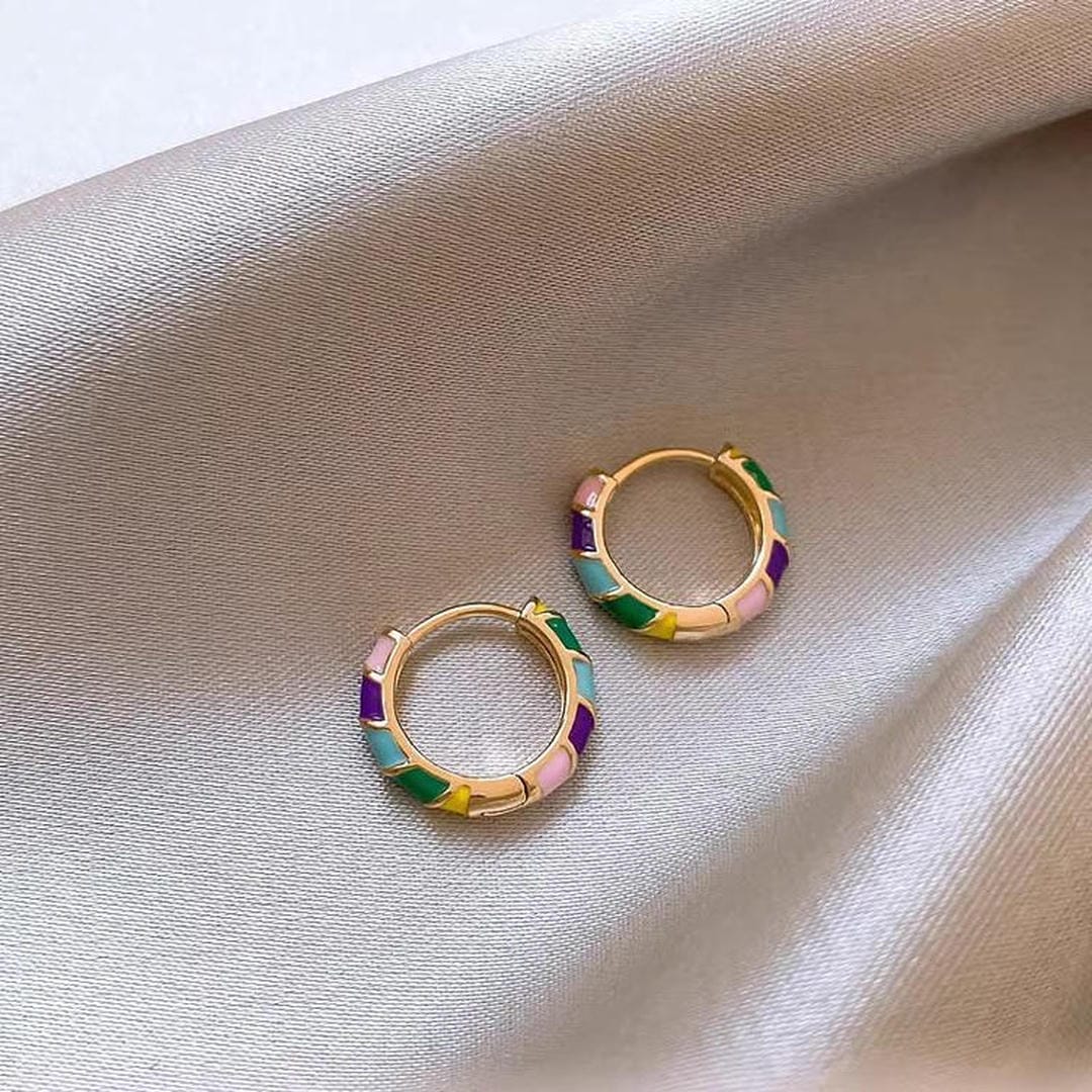 Gold Multicolor Enamel Hoop Earrings