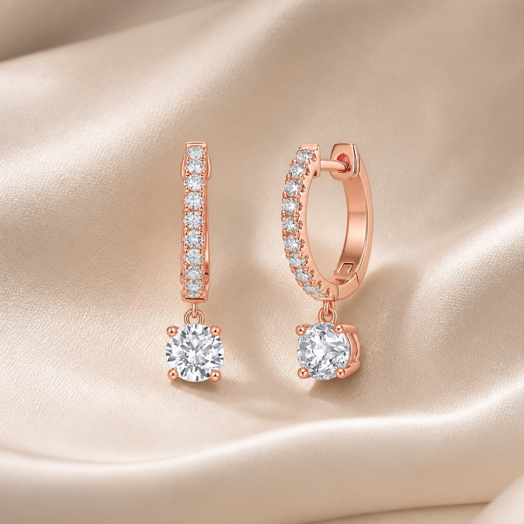 Round Cut Moissanite White Gold Earrings