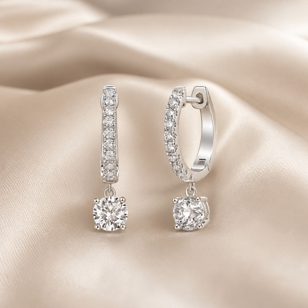 Round Cut Moissanite White Gold Earrings