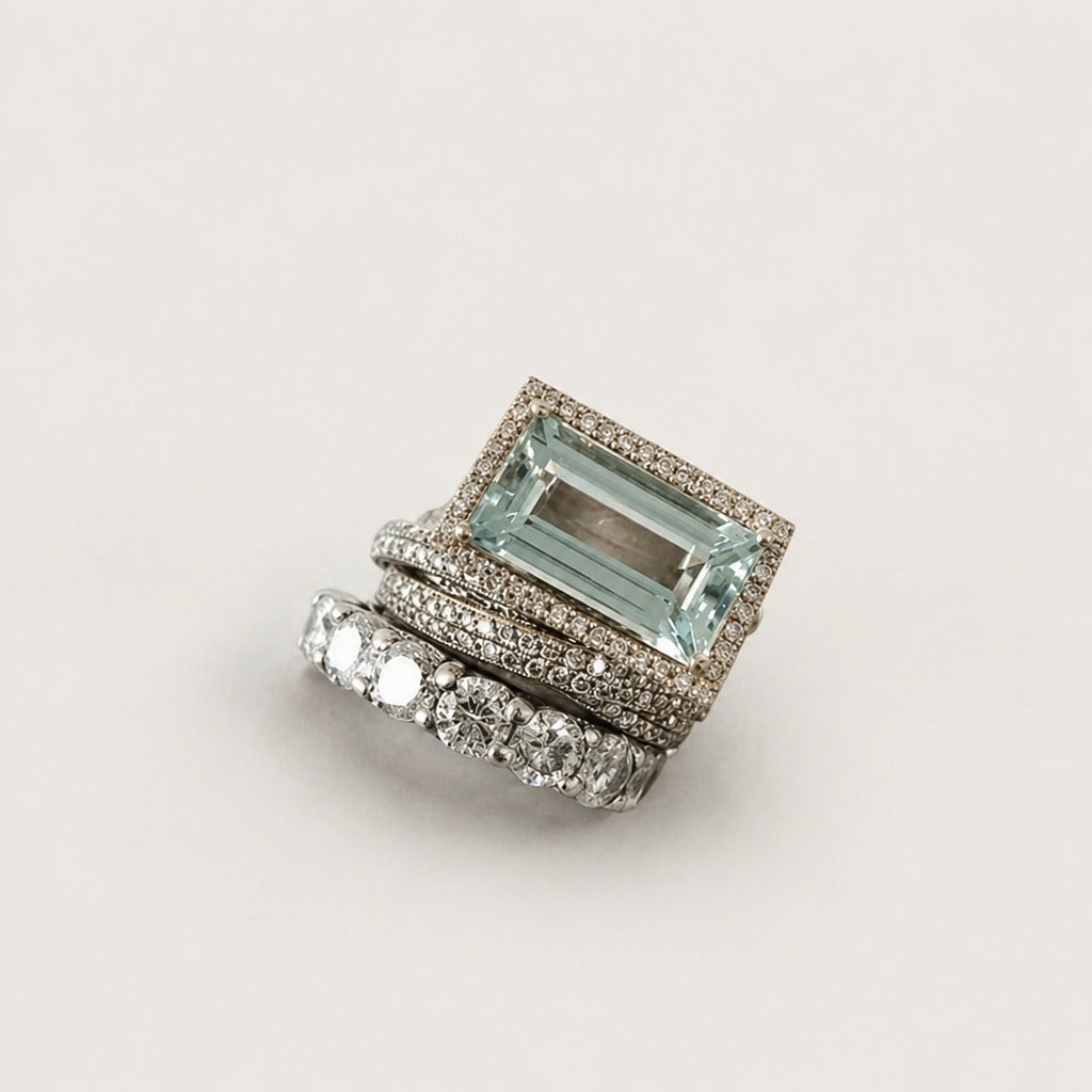Vintage Silver Turquoise Glass Ring Set