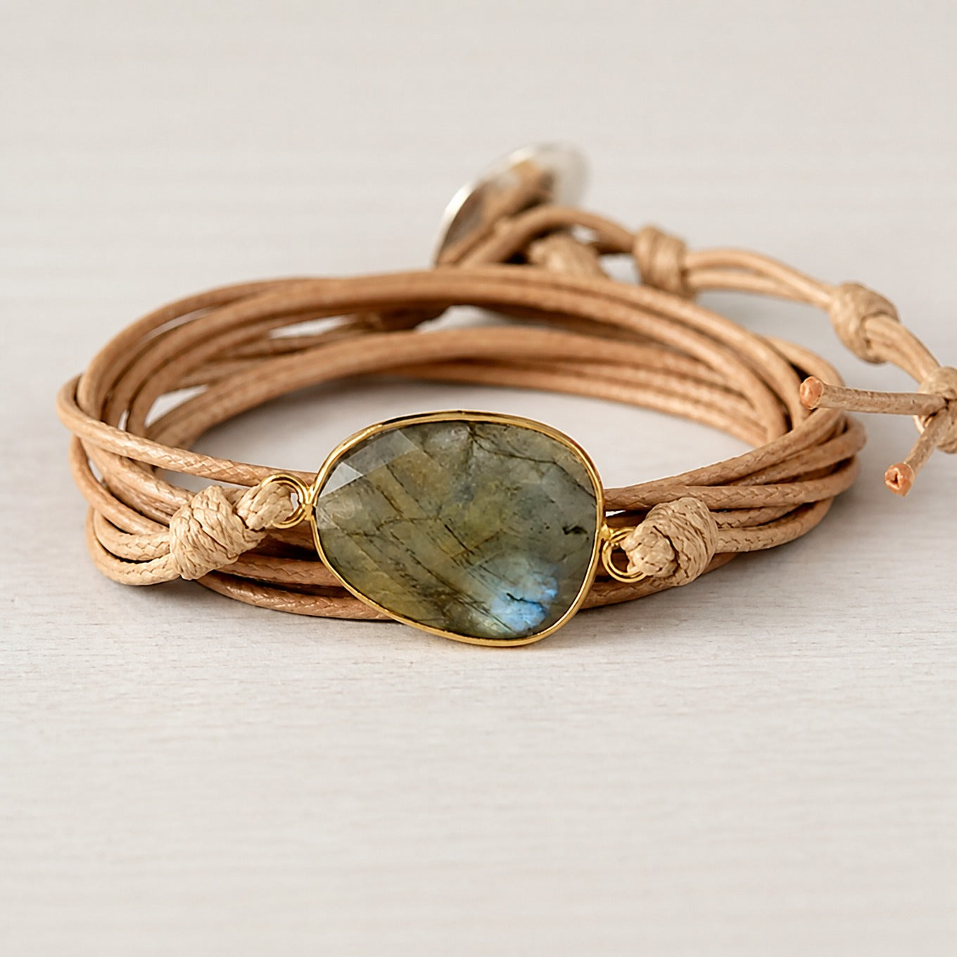 Leather Gemstone Wrap Bracelet