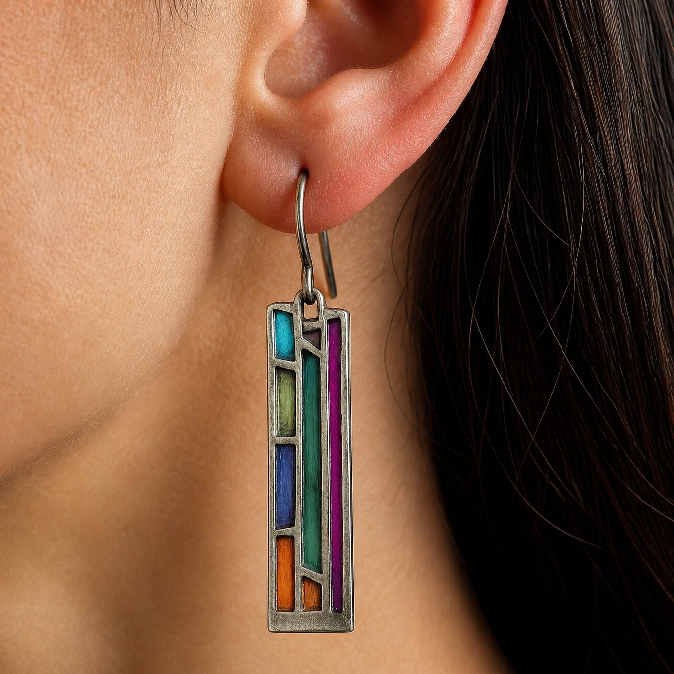 Classic Colorful Silver Earrings