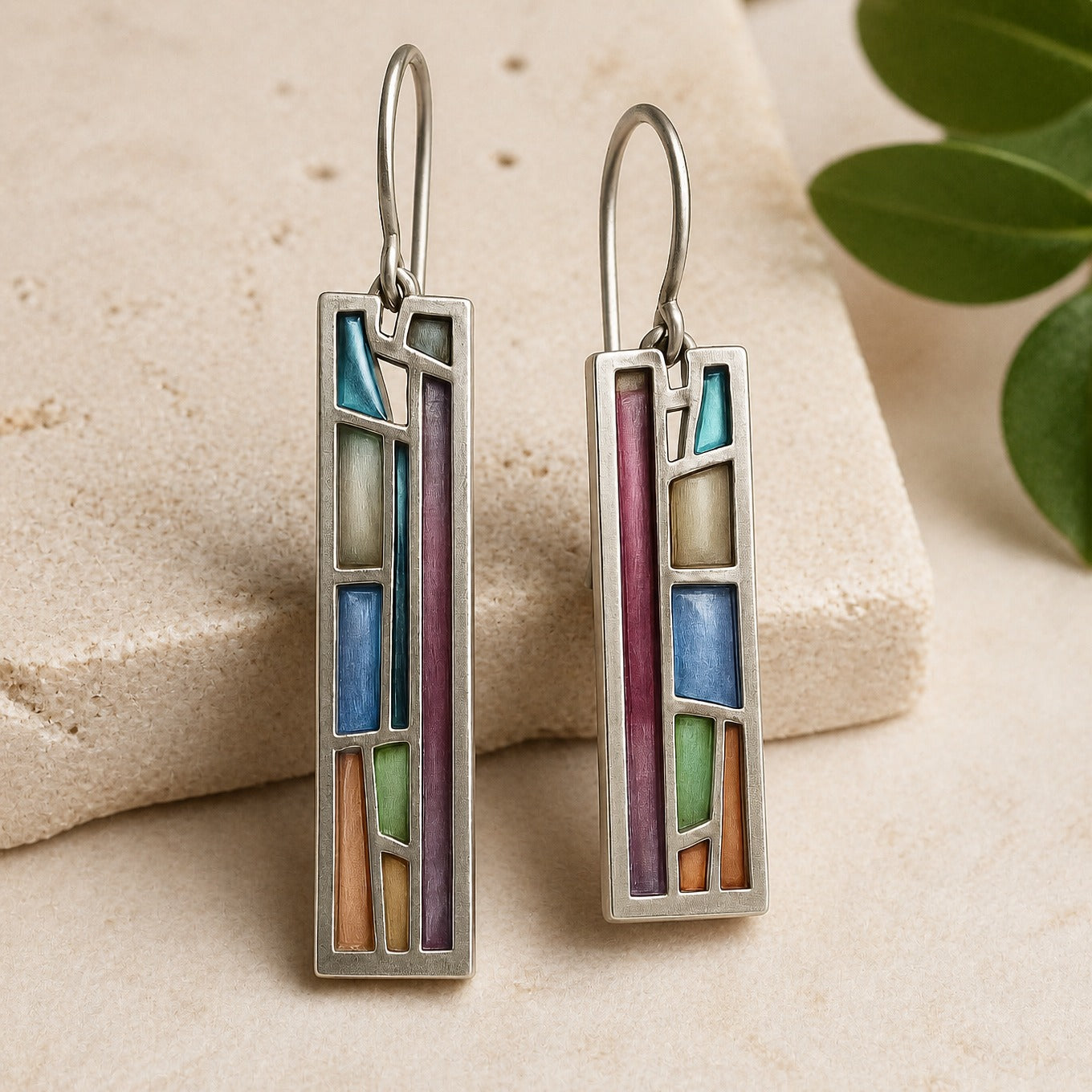Classic Colorful Silver Earrings