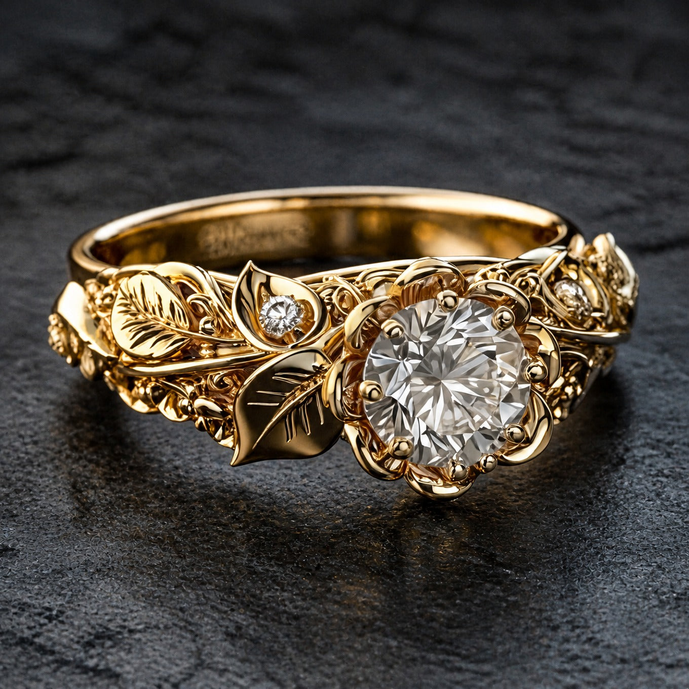 Golden Leaf Zirconia Ring