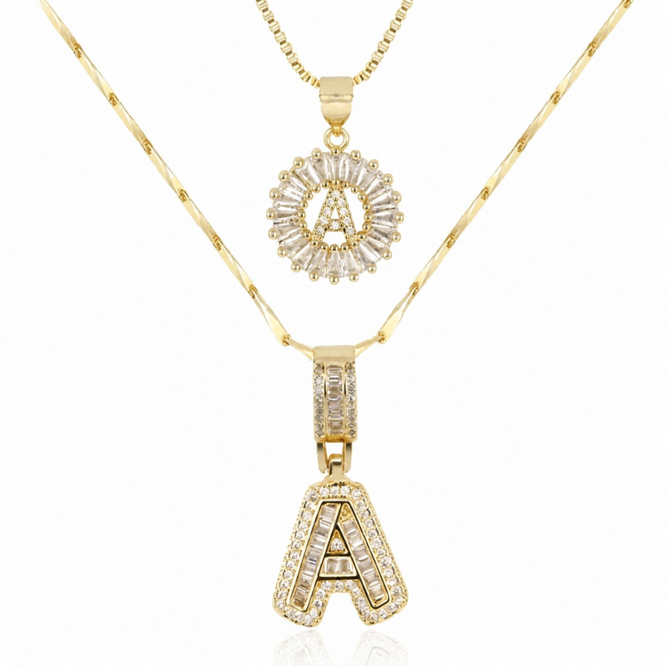 Pave Letter Initial Necklace Set
