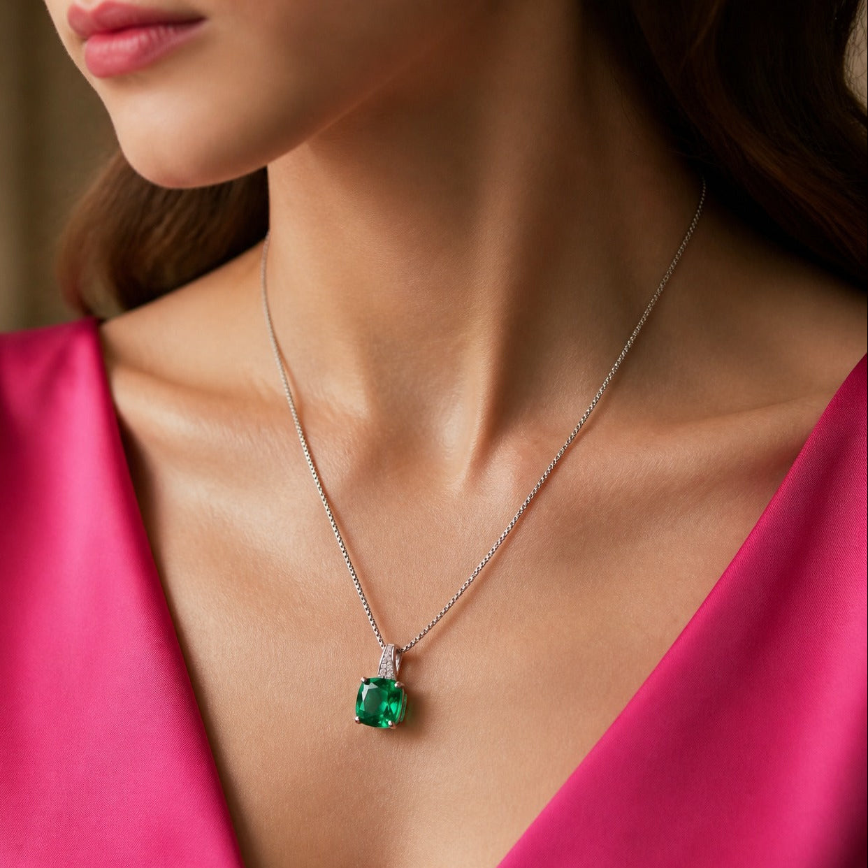 Emerald Cushion Pendant Necklace