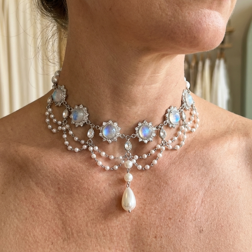 Moonstone Pearl Statement Choker
