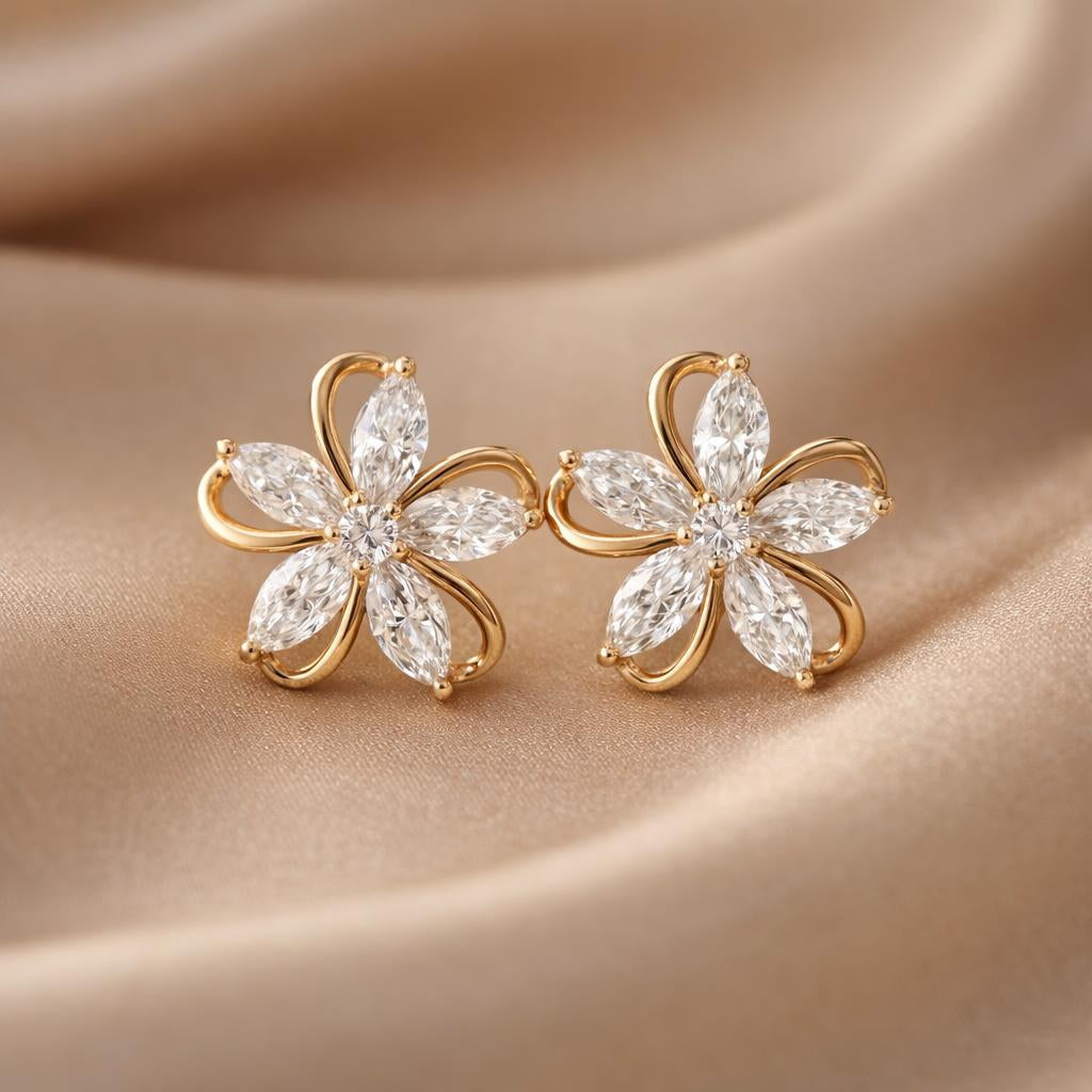 Inlaid Cubic White Gold Zirconia Petal Earrings