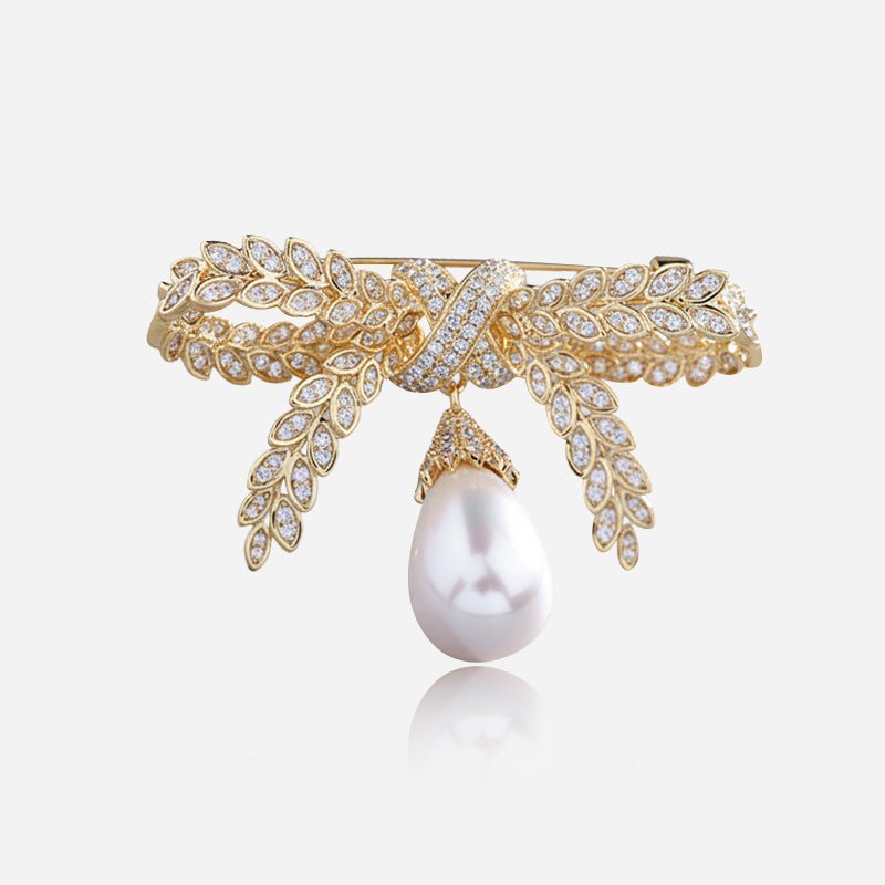 Pearl Drop Bow Brooch