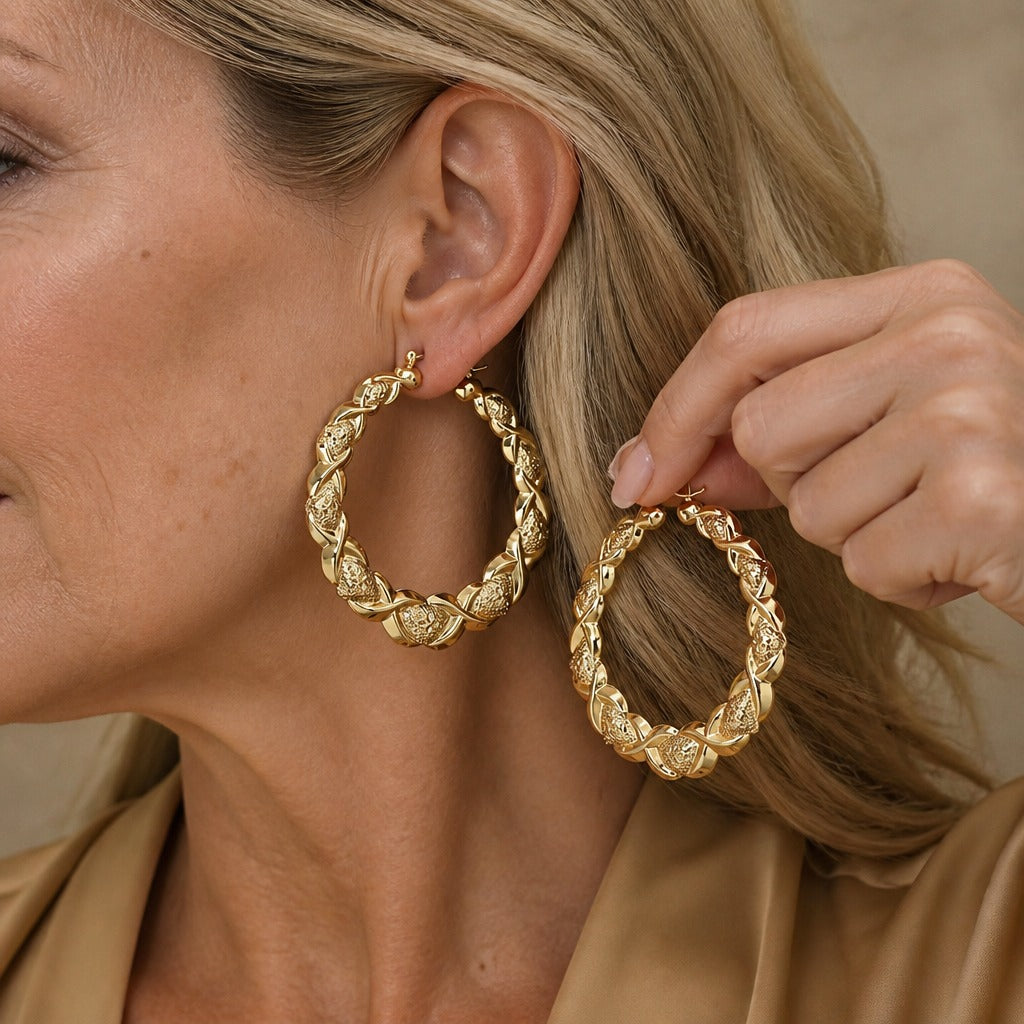 Couture Engraved Gold Hoops