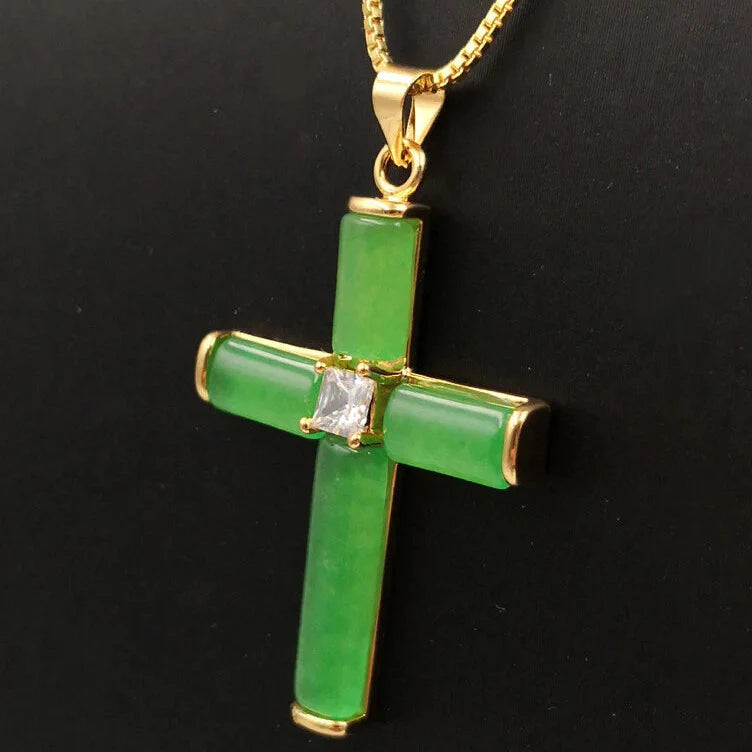 Jade Zirconia Cross Necklace
