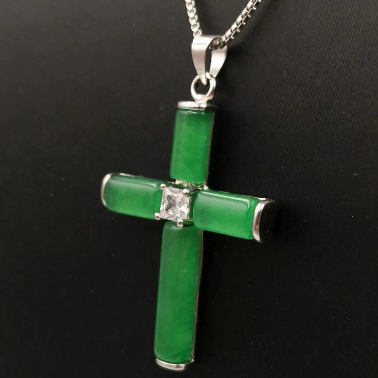Jade Zirconia Cross Necklace