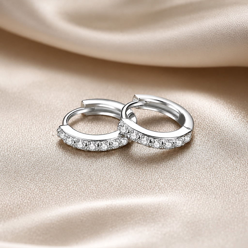 Minimalist Crystal White Gold Hoop Earrings