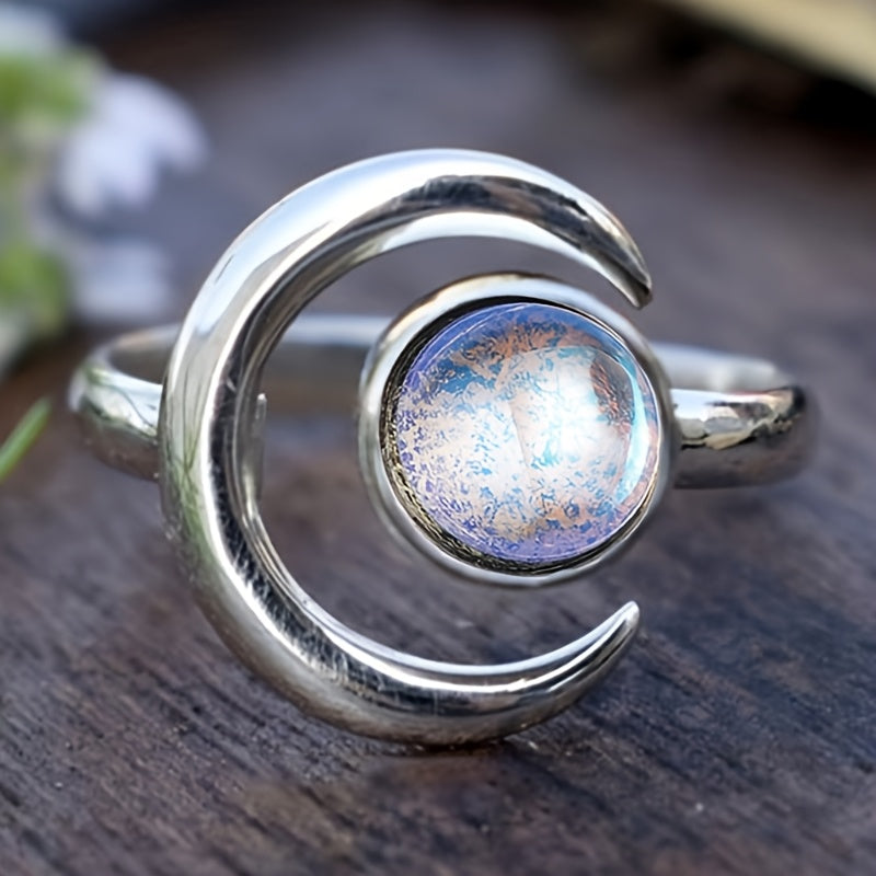 Moonstone Star Moon Adjustable Ring
