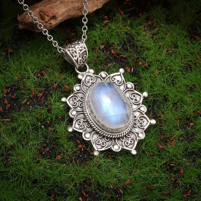 Bohemian Sunflower Moonstone Pendant Necklace
