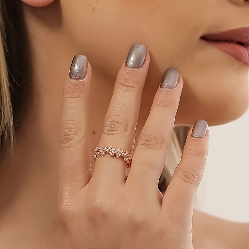 White Gold Butterlfy Rhinestone Ring