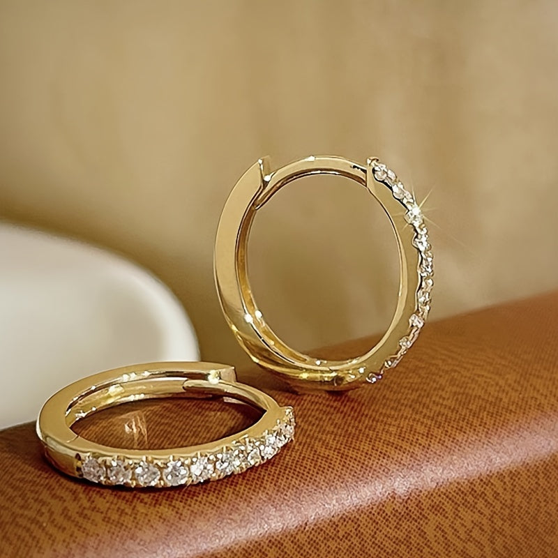 Minimalist Crystal White Gold Hoop Earrings
