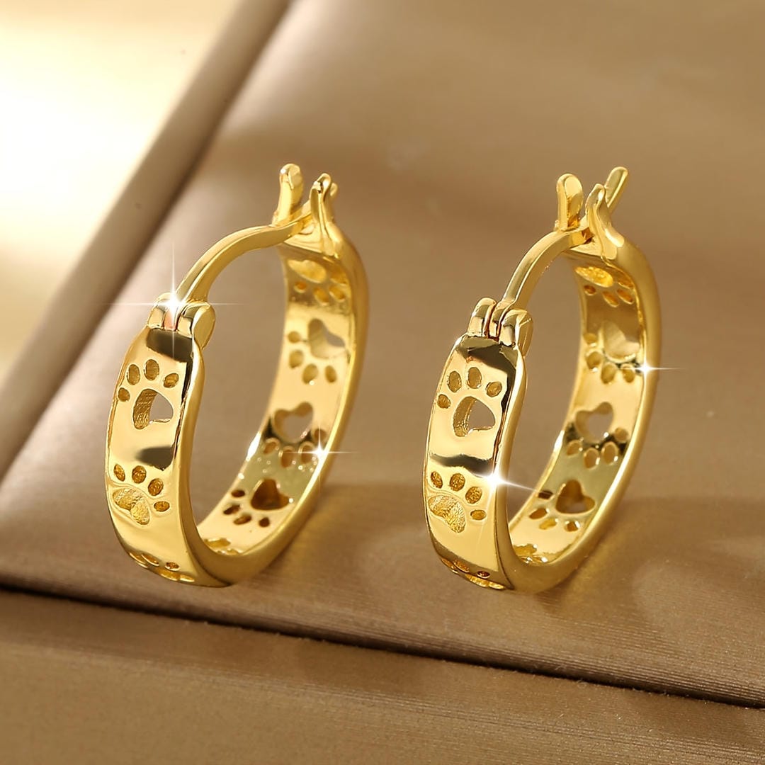 Dog Paw Charm Hoop Earrings