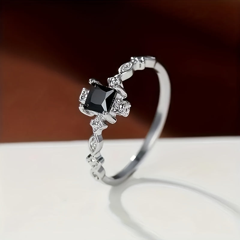 Vintage Black Square Cubic Inlay Ring