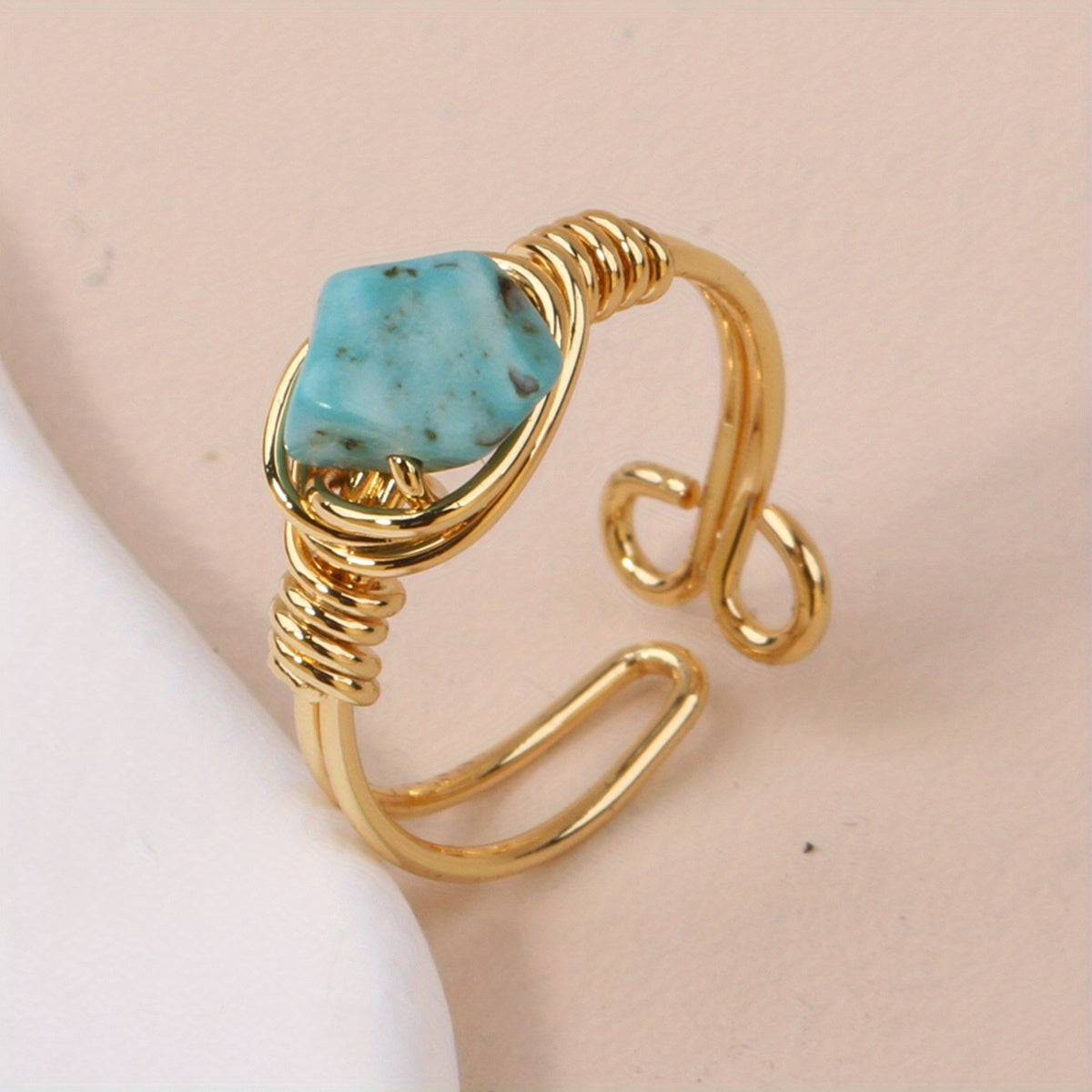 Irregular Golden Wire Wrapped Gemstone Ring