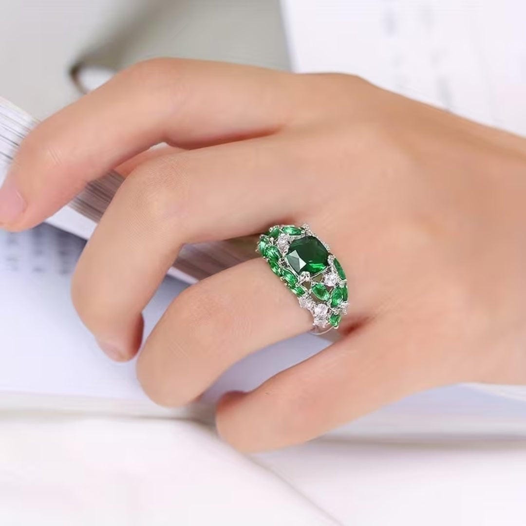 Emerald Floral Cluster Ring