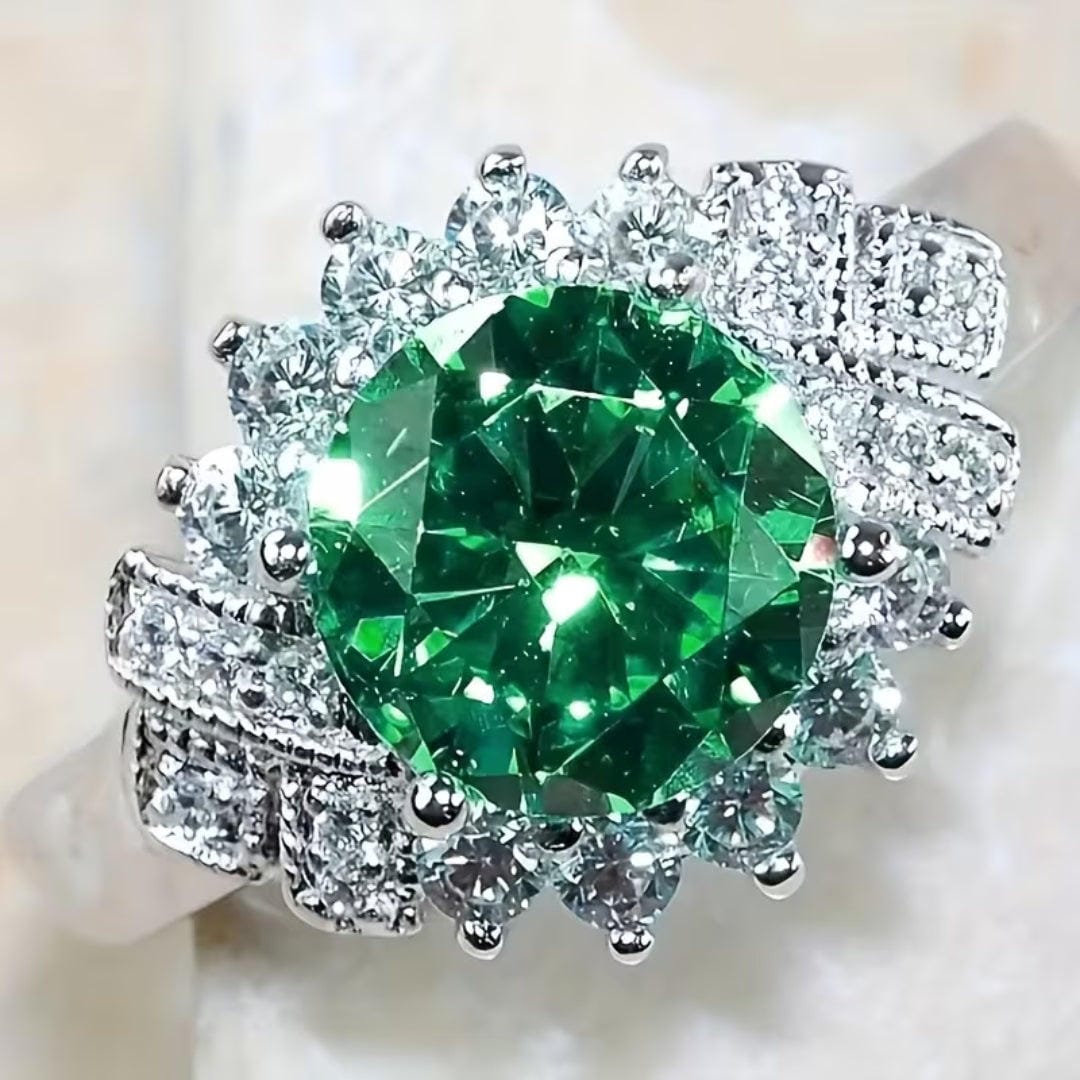 Emerald Grand Halo Statement Ring