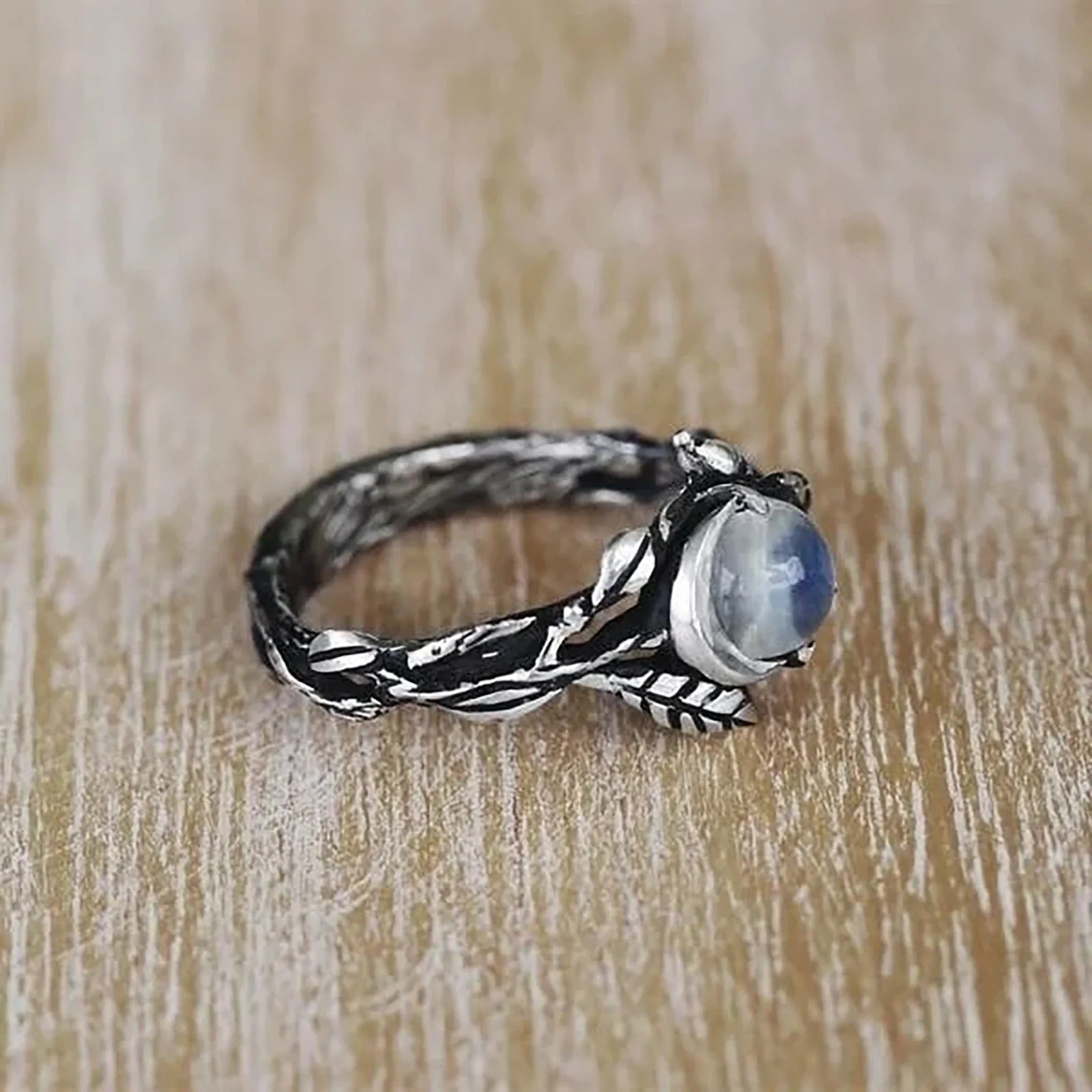 Crescent Moonstone Vine Ring