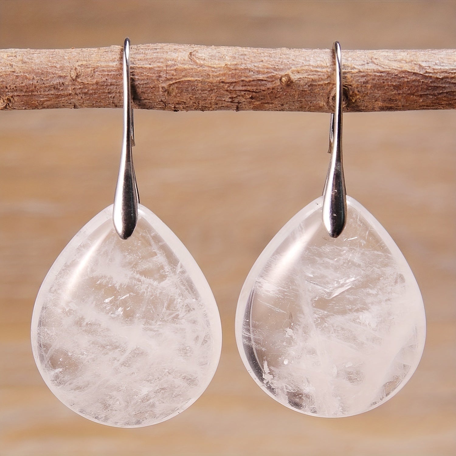 Minimalist Clear Quartz Drop Earrings