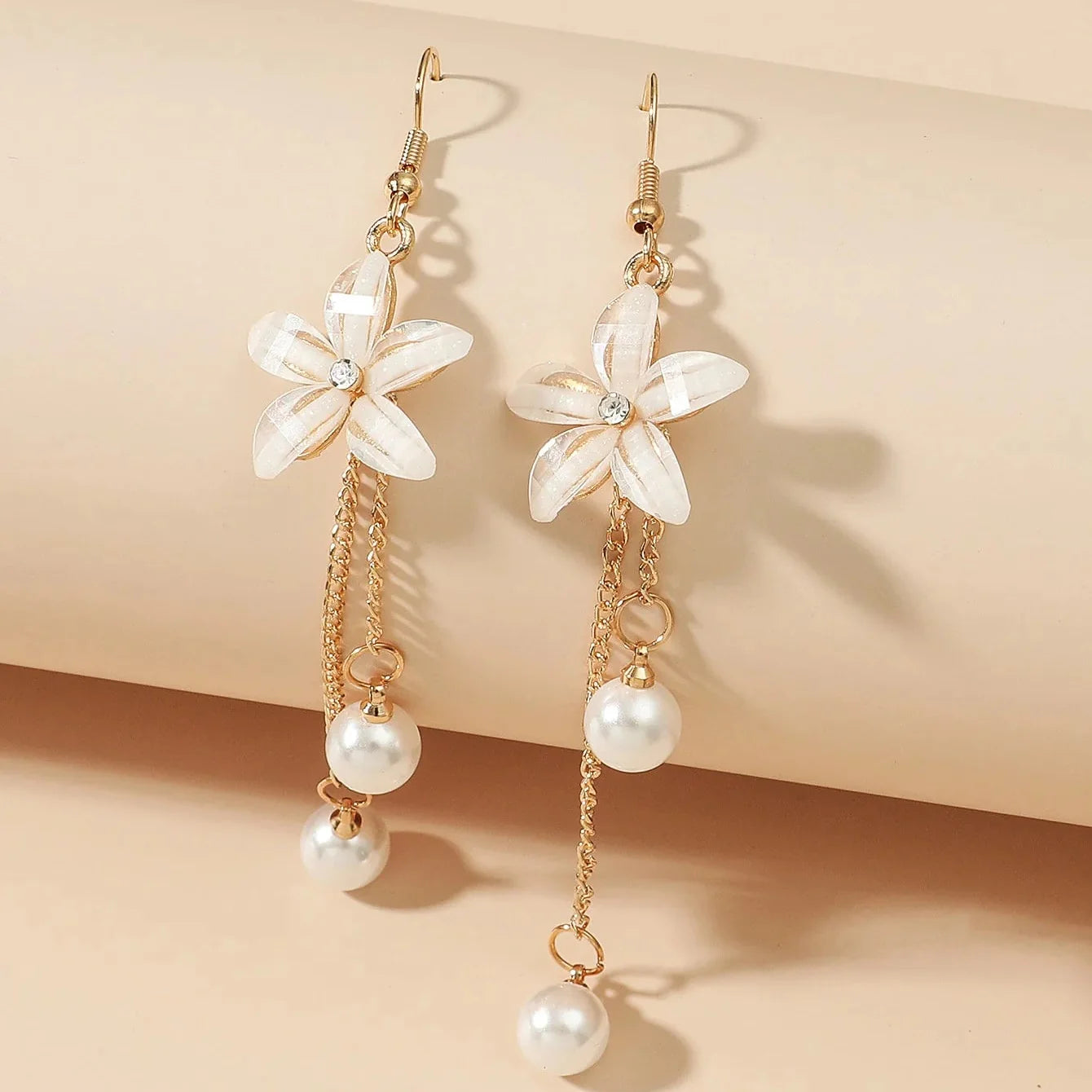 Floral Crystal Tassel Drop Earrings