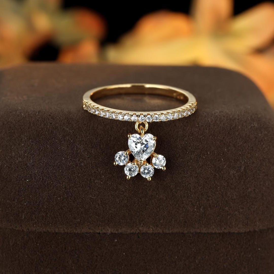 Dog Paw Charm Pavé Ring