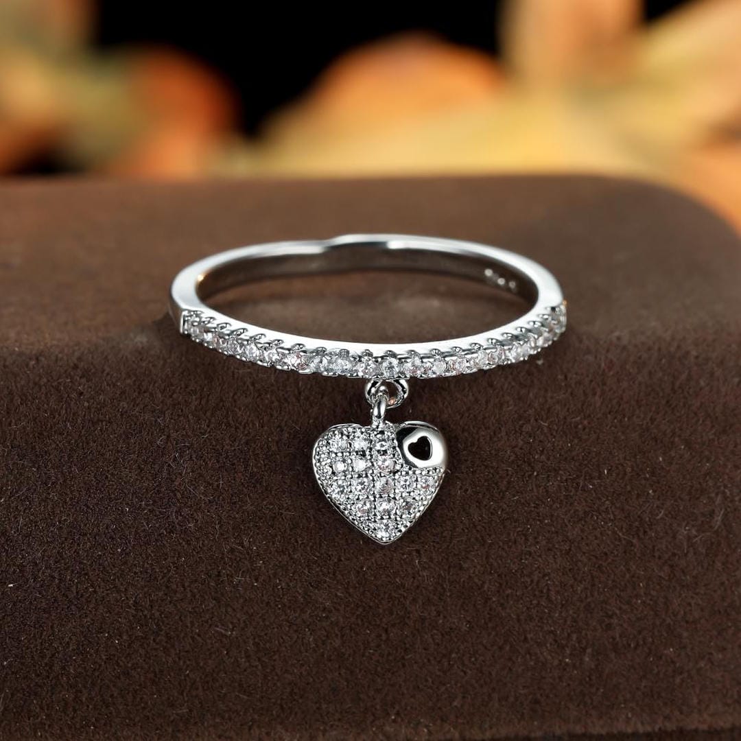 Pavé Heart Charm Stacking Ring